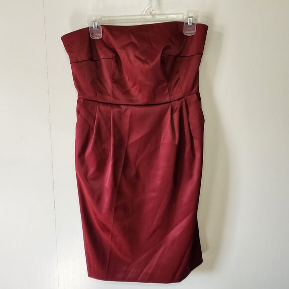 Apt 9 Strapless Sateen Cocktail Dress Red Burgundy Pleated Size 8 - Picture 1 of 10